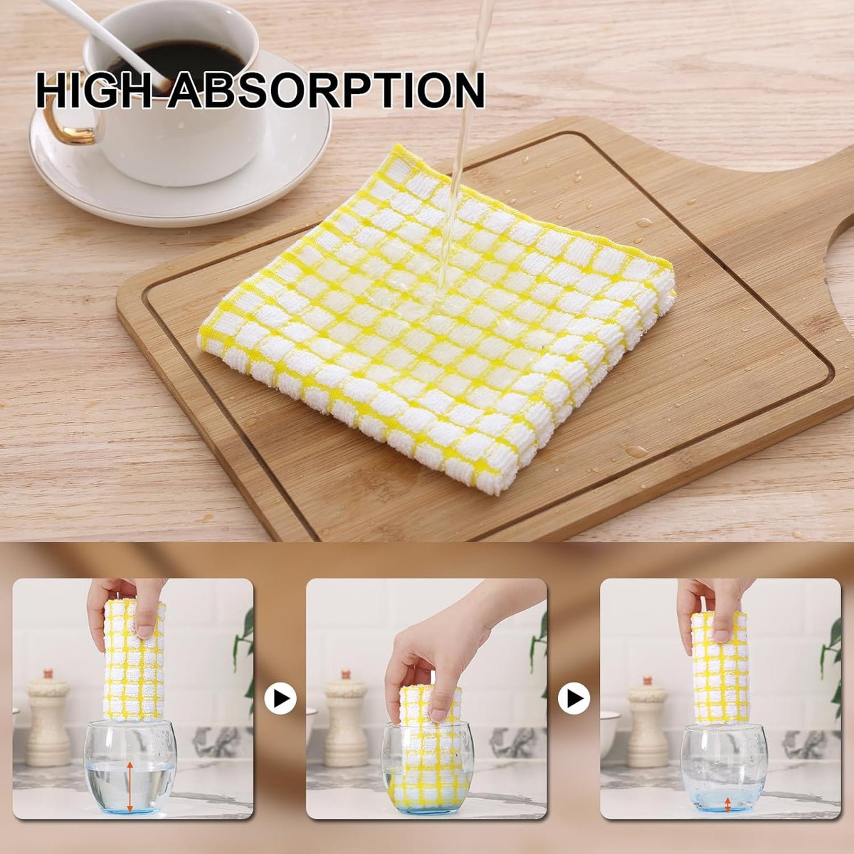 Kitinjoy Cotton 6 Pack Terry Kitchen Towels, 16 x 25 Inches Super Soft and Absorbent Dish Towels, Quick Drying Hand Towels for Kitchen Drying, Yellow