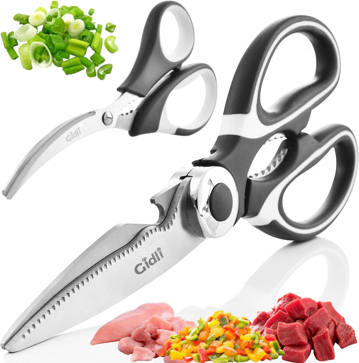 Kitchen Shears by Gidli - Liftime Replacement Warranty* - Includes Seafood Scissors As a Bonus - Heavy Duty Utility Stainless Steel All Purpose Ultra Sharp Scissors for Food/Cooking