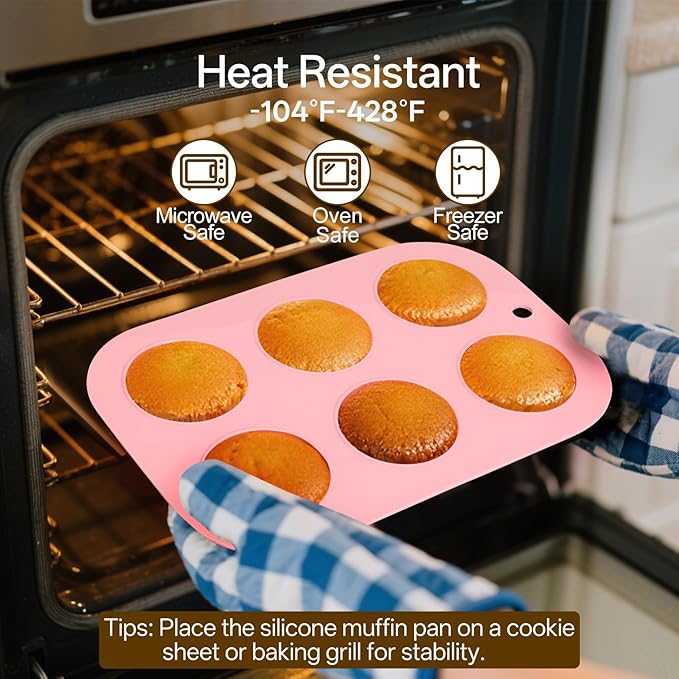 2 Pack Silicone Muffin Pan for Baking, Regular Size Nonstick Cupcake Pan, 6-Cup Silicone Muffin Tin BPA Free Dishwasher Safe, Great for Muffin Cupcake Brownie Egg Tart
