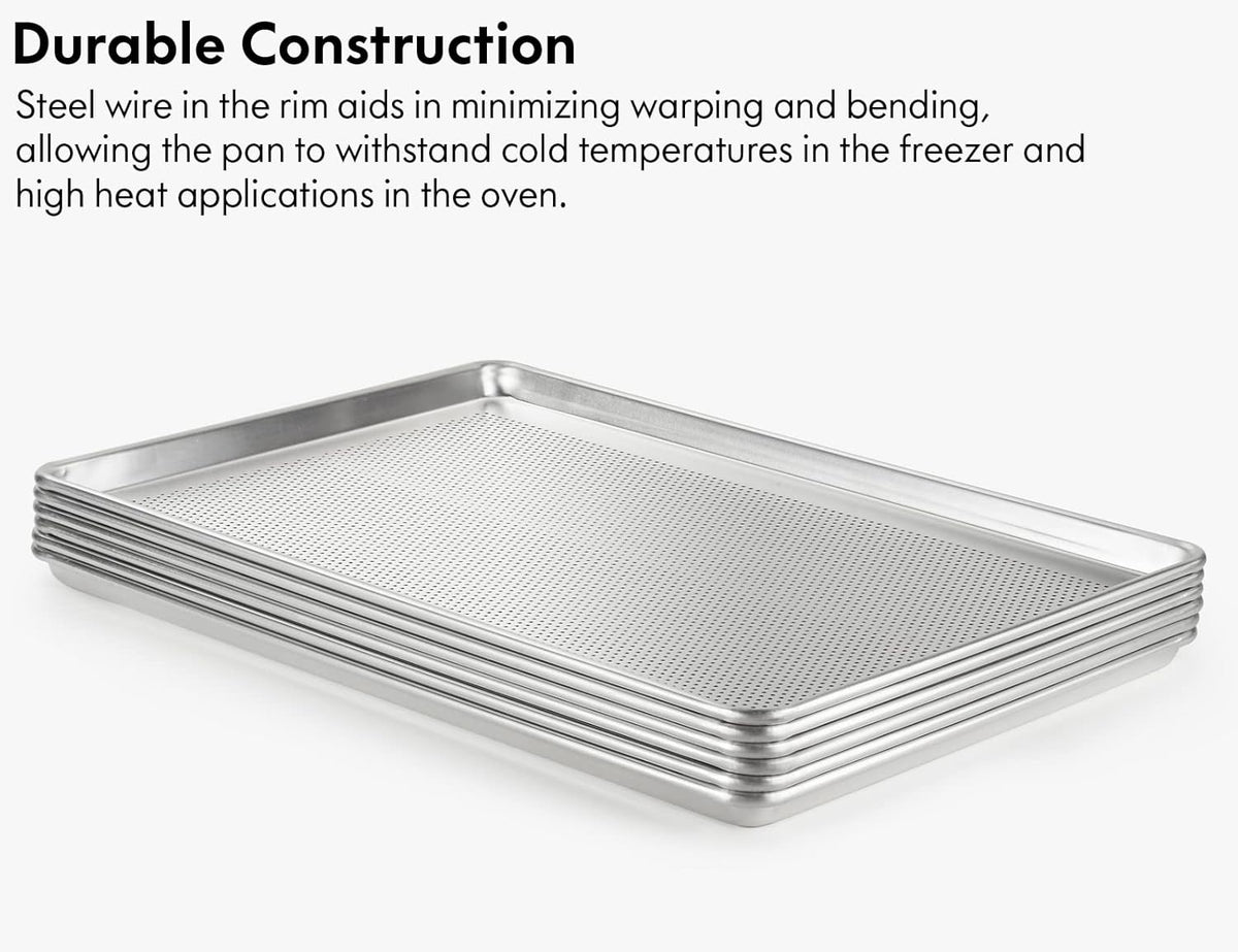 CURTA 6 Pack Aluminum Sheet Pan Perforated, NSF Listed Full Size 26 x 18 inch Commercial Bakery Cake Bun Pan, Baking Tray