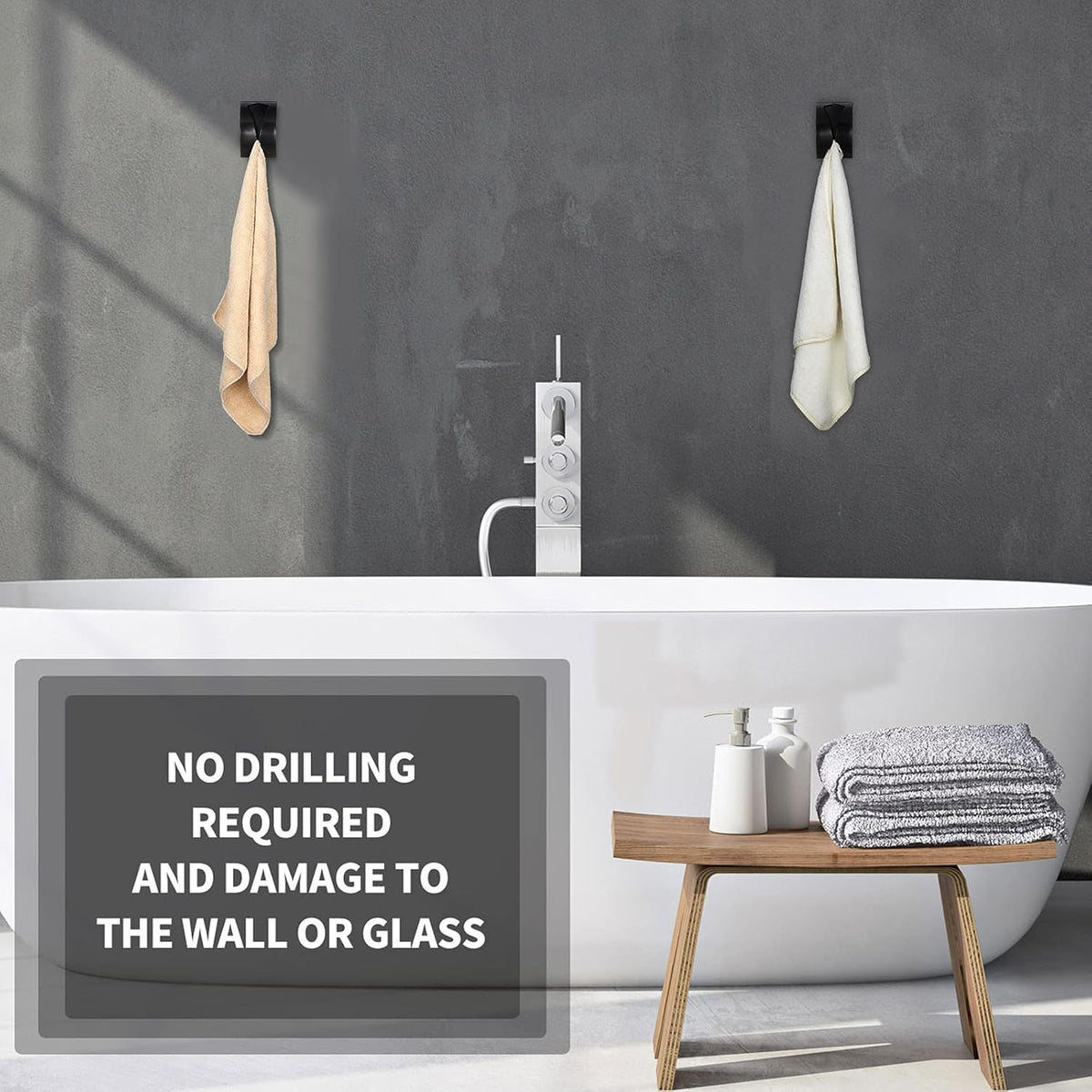 Boao 4 Pcs Self Adhesive Towel Hook Holder Grabber Stainless Steel Kitchen Dish Towel Hook Wall Mount Non Drilling Hangers Rack Hand Tea Holders for Bathroom Accesories Kitchen Gadgets (Black)