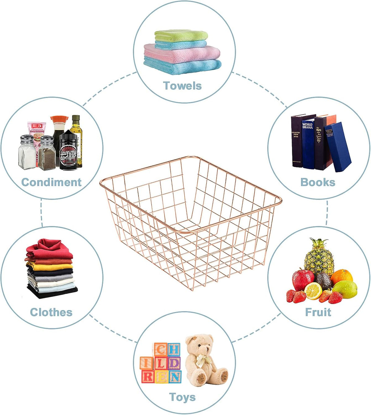 Wire Kitchen Storage Basket 4 Packs,Perfect Pantry Organization Accessories Baskets,Laundry Basket,Countertop Organization,Suitable for Kitchen,Bathroom,Bedroom,Tabletop,Rose gold