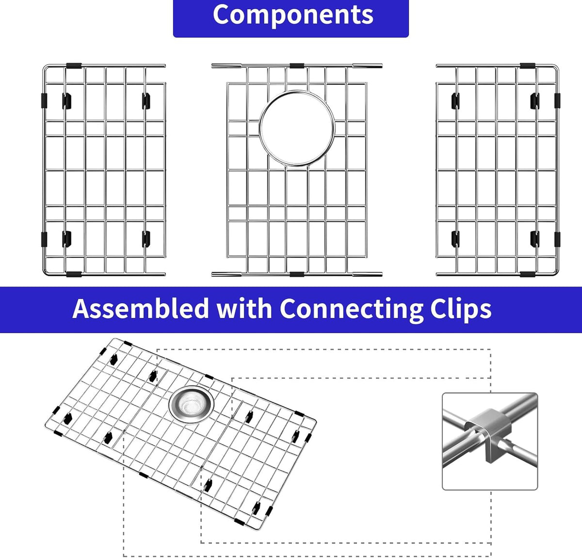 Sink Protectors for Kitchen Sink, Sink Grate Grid for Bottom of Sink, Metal Sink Rack, Bottom Basin Rack, Stainless Steel, 26-1/8" x 14-1/8"