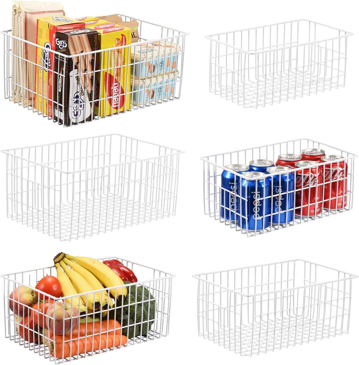 Orgneas Freezer Organizer Bins, Vertical Sides Wire Freezer Baskets for Upright Freezer, Chest Freezer Organizer Deep Freezer Storage Containers for Foods, Snacks, Vegetables, Fruits, Set of 6