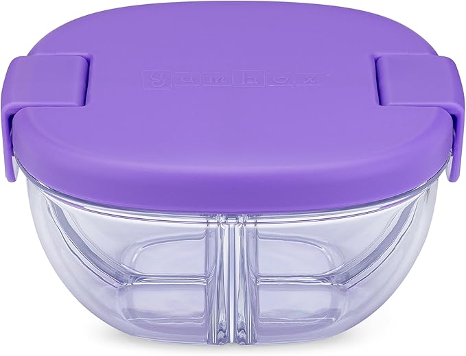 Yumbox Snack Bowl, Leakproof 3 Compartments, Removable Lid, Microwave, Dishwasher Safe, Kids Snacks, Granola Bowl, Snacks for school, work, travel (Hazy Purple)