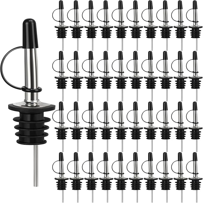 48 Pack Liquor Pour Spout, Stainless Steel Classic Bottle Pourers with Rubber Dust Cap, Speed Wine Bottle Pourer for Liquor Bottle, Oil Bottles