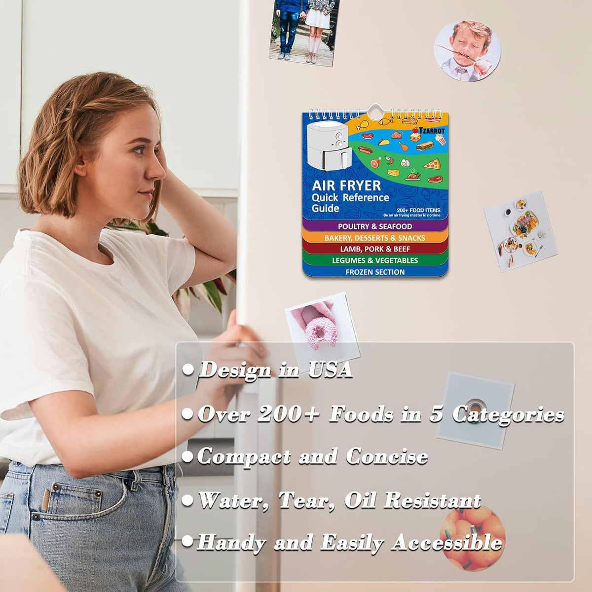 TZARROT Air Fryer Magnetic Cheat Sheet Set, Over 200 Foods Air Fryer Cooking Guide Flip Chart Magnetic, Air Fryer Accessories Cooking Time Charts and Recipe Booklet