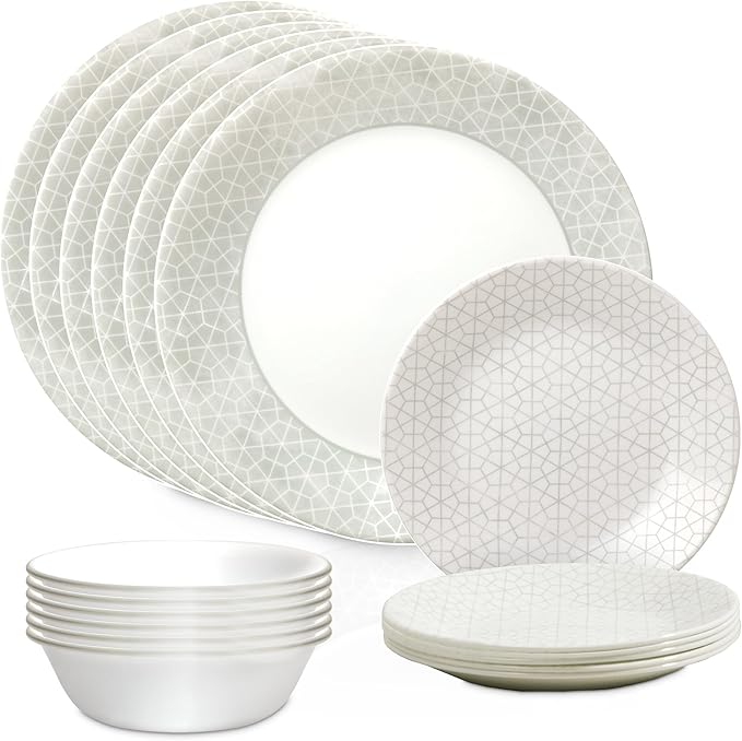 Corelle Vitrelle 18 Piece Glass Dinnerware Sets Service for 6, Triple Layer Chip & Crack Resistant Glass Plate and Bowl Sets, Knox
