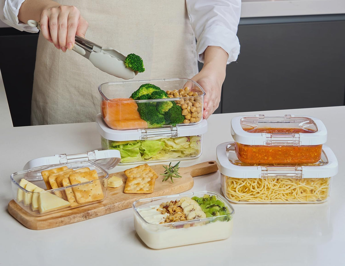 Felli Duo Loc Meal Prep Container Reusable for Fridge, Leak Proof Stackable Kitchen Tupperware Set for Leftovers Food Storage Fruit Travel Lunch Snack, Small & Large Box (Fridge Organizer 12pk)