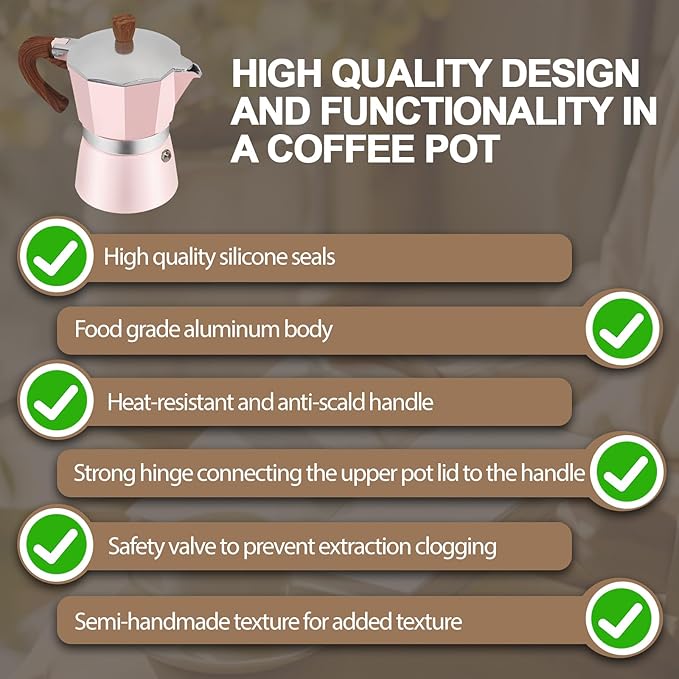 Aluminum 6 Cup 300ml Moka Pot Express Coffee Maker Stovetop Espresso Colorful Coffeemaker Italian Classic Style Brewing Greca Cafe Mocha Machine for Cafeteras Lover Camping Travel and Home Use 10oz