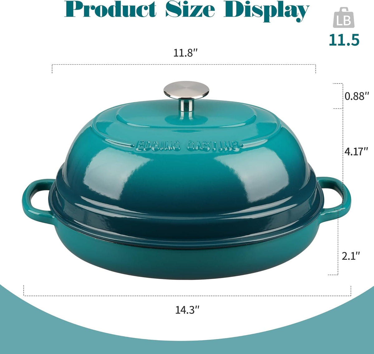 Enameled Oval Cast Iron Dutch Oven Pot with Lid, Bread Dutch Oven for Sourdough Bread Baking, 6QT, Darkcyan