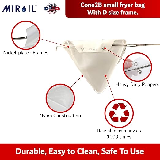 MirOil Filter Pot Combo, Oil Pot & Oil Filter Bag, 6 Gallon Deep Fryer Grease Disposal Caddy w/Reusable EZ Flow Strainer Bag and Frame for Filtering & Safe Storage, Extends Life & Polish Fryer Grease