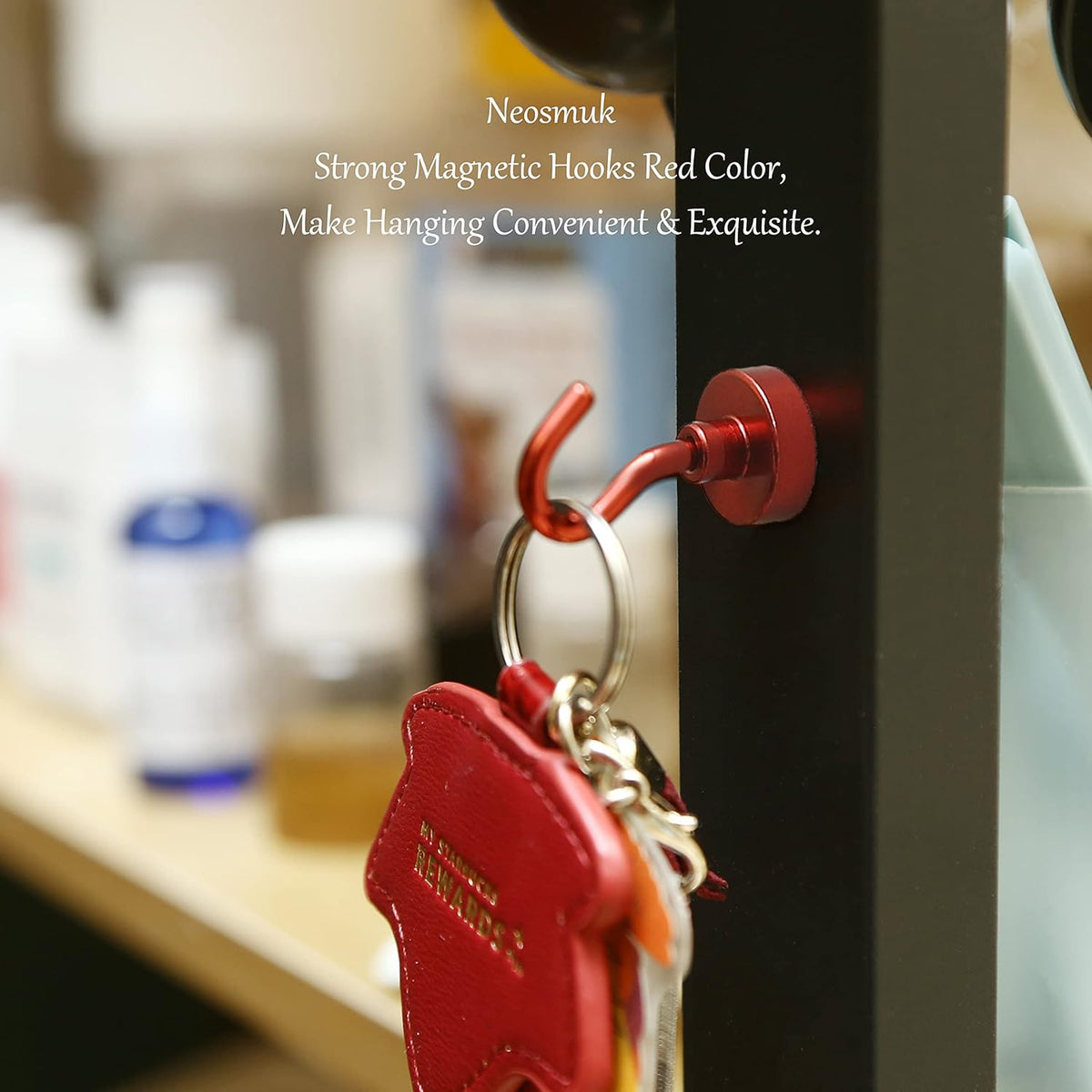 Neosmuk Magnetic Hooks,30lb+ Heavy Duty Earth Magnets with Hook for Refrigerator, Extra Strong Cruise Hook for Hanging, Magnetic Hanger for Cabins, Grill (Red, 10 Pack
