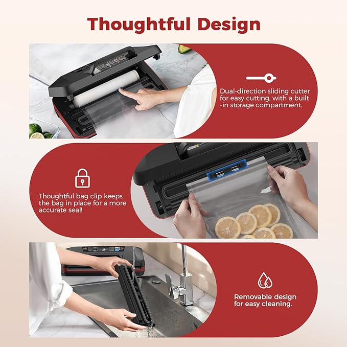 95kPa Vacuum Sealer Machine,Commercial Fully Automatic Food Sealer,10-in-1 Functions & Powerful Sealing System with Double Heat Seal,Easy-Lock Handle,Built-in cutter,1 Bag Rolls,10 Pre-cut Bags