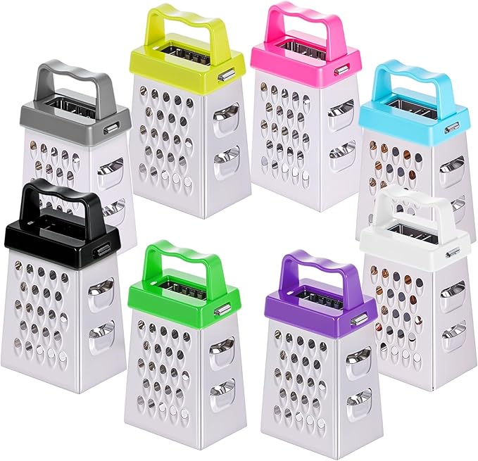 8 Pcs Mini Cheese Grater Professional Box Grater Stainless Steel Garlic Ginger Small Food Shredder Spices Gadget with 4 Sides Safe Zester for Kitchen Cheese Chocolate Vegetable Potatoes