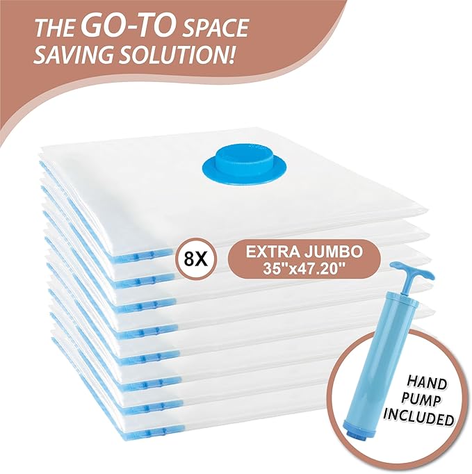 8 Pack XXL Jumbo Vacuum Storage Bags, Extra Large Vacuum Seal Bags for Comforters, Bedding, Blanket Storage, Giant Space Saver Bags for Huge Stuffed Toy(47.2x35 in)