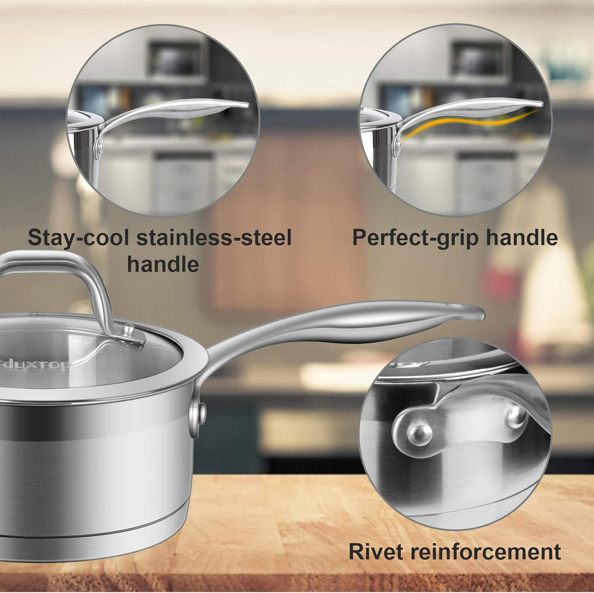 Duxtop Professional Stainless Steel Sauce Pan with Lid, Kitchen Cookware, Induction Pot with Impact-bonded Base Technology, 2.5 Quart