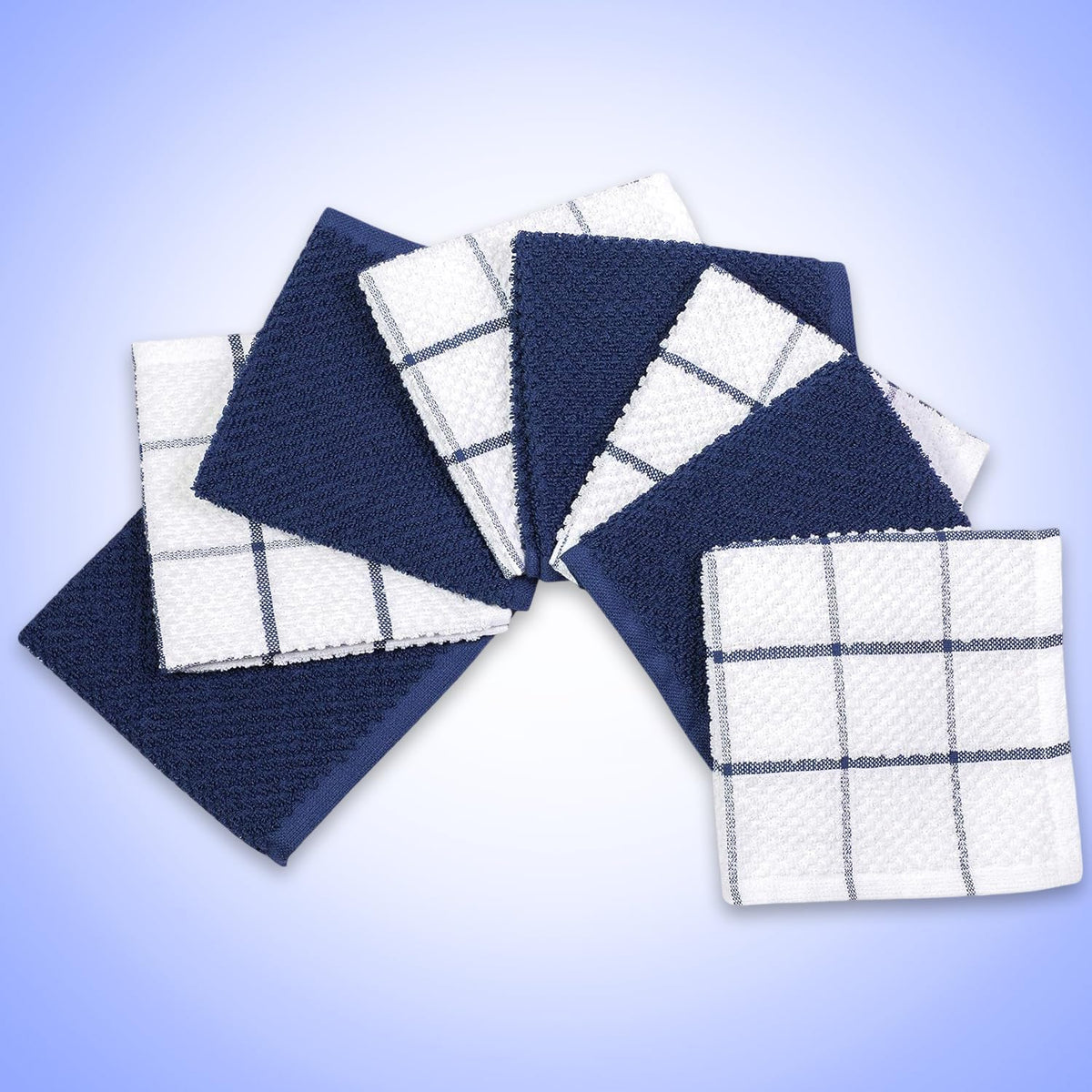 AMOUR INFINI Cotton Kitchen Dish Cloths Set of 8 – Highly Absorbent, Super Soft Premium Terry Cleaning Cloth (12"x12" Inch) Premium Dishcloths for Washing Dishes (Blue)