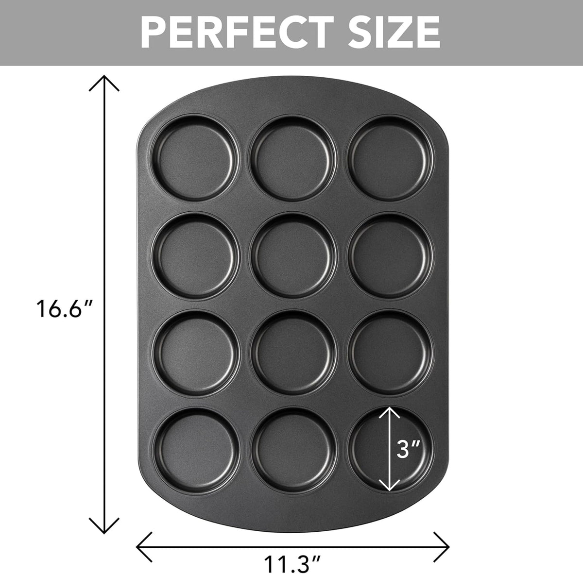 Tiawudi Muffin Top Pan, 12 Cavity Cupcake Pan, 3 Inch Nonstick Bakeware for Eggs, Cornbread, Cookies, Whoopie Pies and Yorkshire Pudding