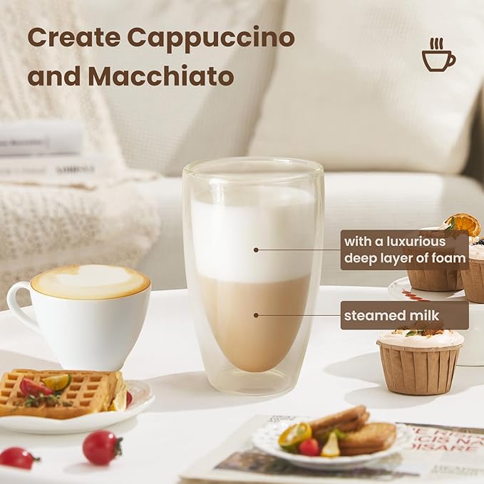 Stainless Steel Milk Frother and Steamer, 12oz Electric Milk Warmer & Foam Maker, 3in1 Hot Cold Frothing, Warm Thick Foam for Macchiatos, BPA Free
