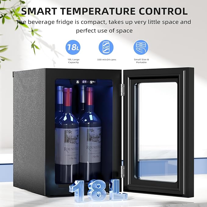 Antarctic Star 0.6Cu. Ft. Freestanding Counter-top Wine Cellar Mini Fridge, 4-Bottle Red Wine Beverage Refrigerator, Quiet, Portable, LED Light and Display, 40-61 ℉, Black