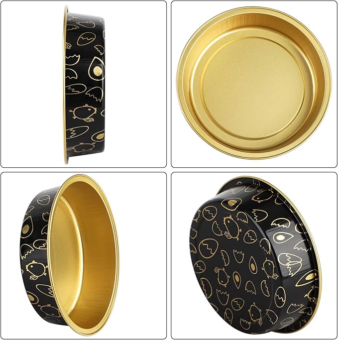 Beasea Mini Tart Pans 50 Pack, 4 Inch Disposable Pie Tins with Lids, Black Gold Aluminum Pie Pan Cartoon Tin Tart Pans Round Oven Baking Mini Cake Pan for Pie Tart Quiche