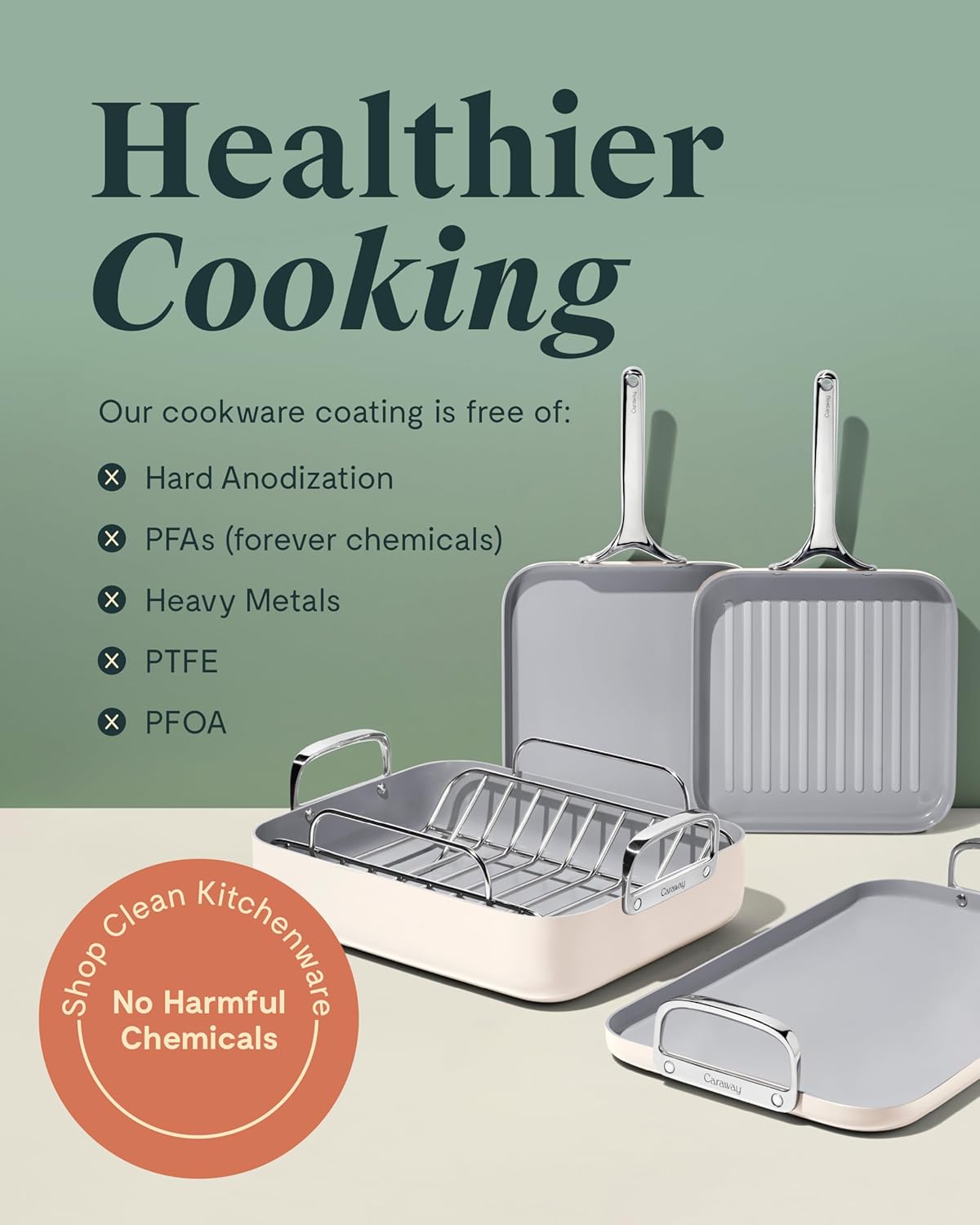 Caraway Griddle Pan & Grill Pan Duo - Non-Stick Ceramic Coated - Non Toxic, PTFE & PFOA Free - Oven Safe & Compatible with All Stovetops – Gray