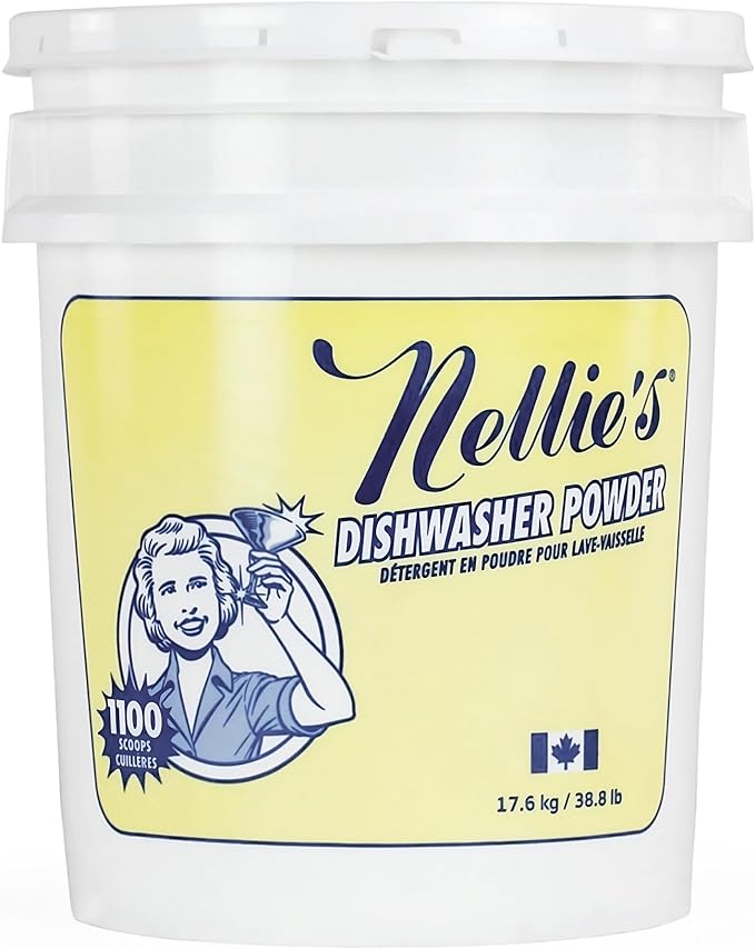 Nellie's Dishwasher Powder - Superior Grease Penetration, Powerful Plant-Based Formula, Safe for Septic Systems, Advanced Food Particle Dislodging, Eco-Conscious Cleaning - 1,100 Scoop Bulk Bucket