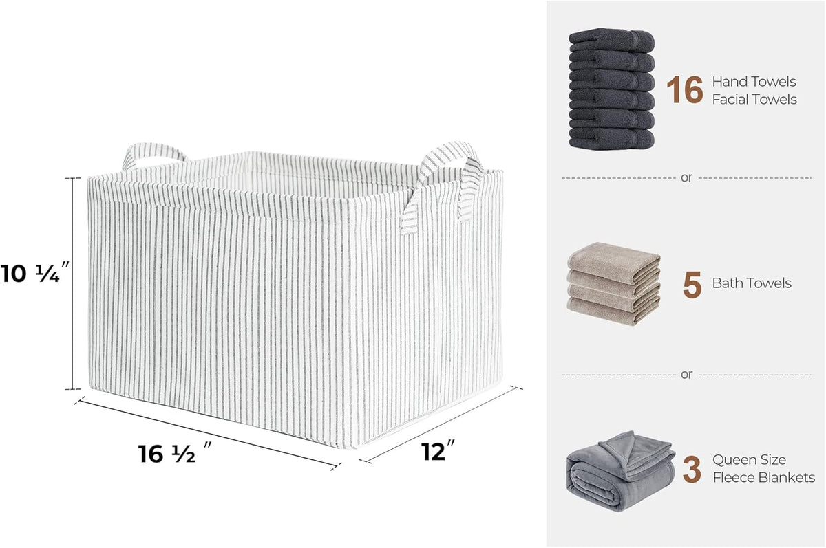 StorageWorks Storage Bins, Fabric Storage Bins for Shelves, Large Storage Baskets with Metal Frame, Closet Baskets and Bins with Handles, Gray and White Stripes, 2-Pack