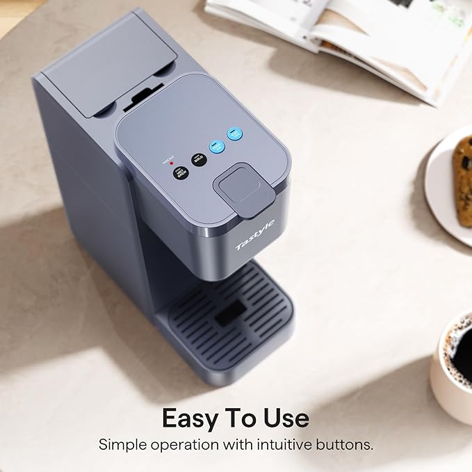 Tastyle Single Serve Coffee Maker for K Cup, Ground and Tea, Hot and Iced Coffee Machines with Bold Setting, 6 to 16 Oz Brew Sizes, Compact for Small Spaces, Gray (2.0 Version)