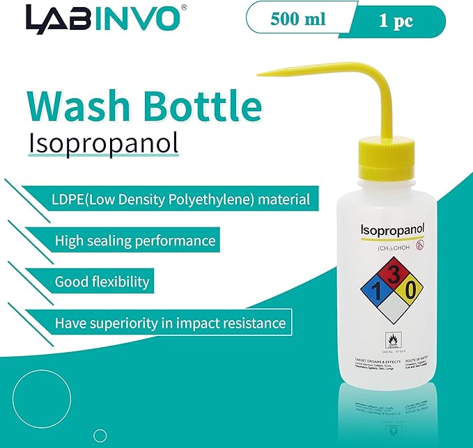 Isopropanol Wash Bottle, 1 PC of Vol.500ml (17oz), Narrow Mouth, Self-Venting Safety Wash Bottles, LDPE Material, IN-WBI501