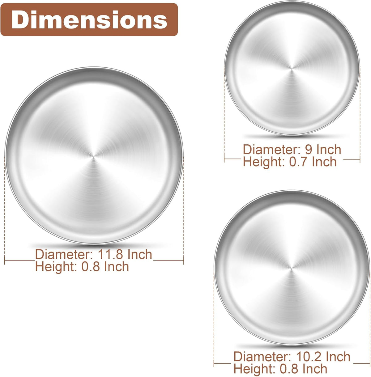 TeamFar Pizza Pan, 9 Inch, 10 Inch, 12 Inch Stainless Steel Pizza Pans Set, 3 Sizes Round Pizza Oven Baking Serving Plate Tray for Pizza Pie Cookie, Non-Toxic & Heavy Duty, Dishwasher Safe