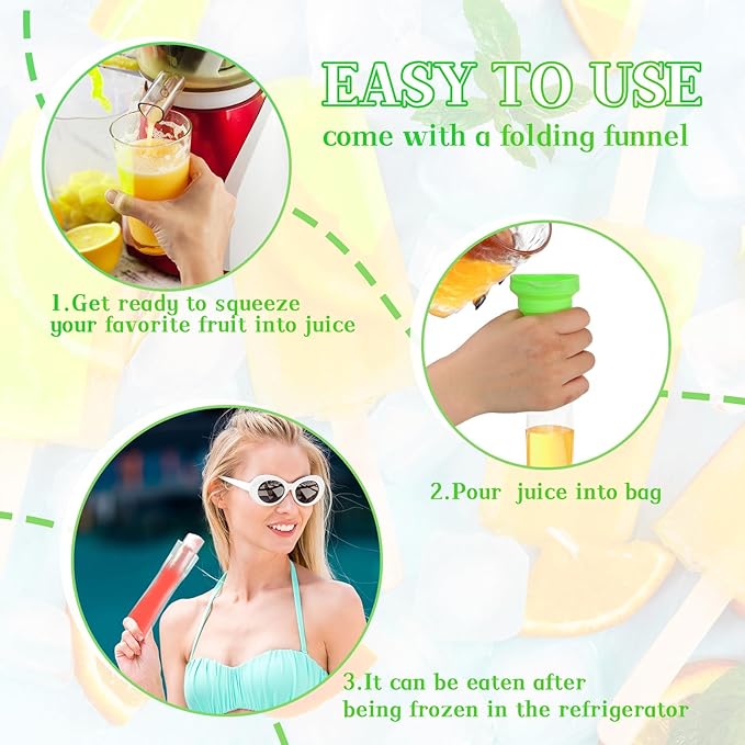 Hoolerry 600 Pcs Disposable Ice Mold Bags with 1 Silicone Funnel Freezer Tubes with Zip Seals Candy Ice Mold Yogurt Tubes Pouch for Snack Juice Fruit Smoothies Party Favor (2.4 x 8.7 Inch)