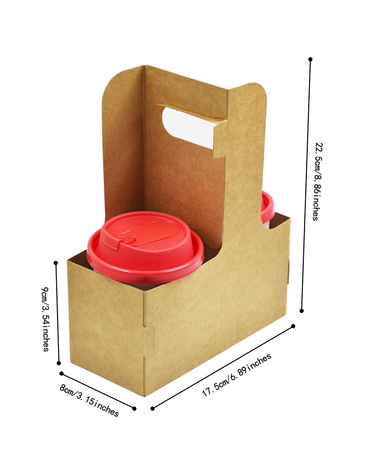 2 Cup Disposable Drink Carrier with Handle, 25 Pack Disposable Kraft Paperboard Drink Carrier for Hot Cold Drinks, Take Out Cup Carriers to Go Drinks Cup Holder Food Delivery