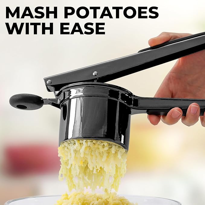 Zulay Kitchen Premium Large 15oz Potato Ricer, Heavy Duty Professional Stainless Steel Potato Masher and Ricer Kitchen Tool, Press and Mash Kitchen Gadget - Metallic Black