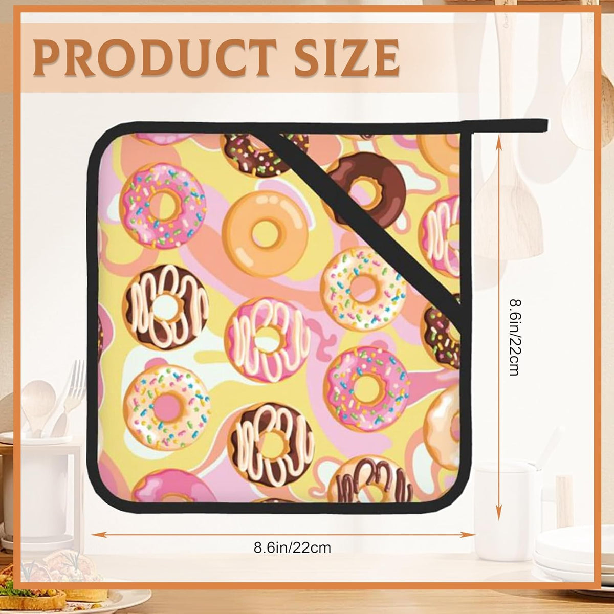 2 Pack Colorful Donuts Pot Holders for Kitchen Heat Resistant, Potholders for Kitchens Washable for Cooking & Baking & Microwave