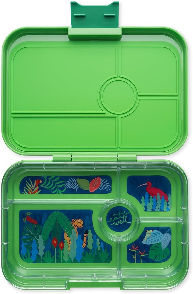 Yumbox Tapas Leakproof Bento Lunch Box: 4.2 Cups Larger 5-Compartment Design in Jurassic Green with Jungle tray - for Adults and Bigger Kids.