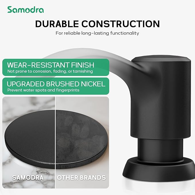 SAMODRA Built-in Kitchen Sink Soap Dispenser with Extension Tube Kit - Matte Black Finish, Leak-Proof Design, No Top Refill Required (39" Tube)
