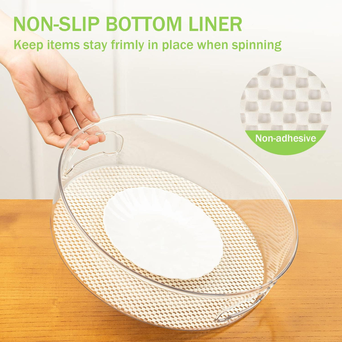 3 Pack Lazy Susan Organizer for Pantry Storage with Non-Skid Liner, 12" Clear Rotating Lazy Susan Turntable for Coner Cabinet, Kitchen Sink, Bathroom, Countertop, Lift-up Design for Easy Moving
