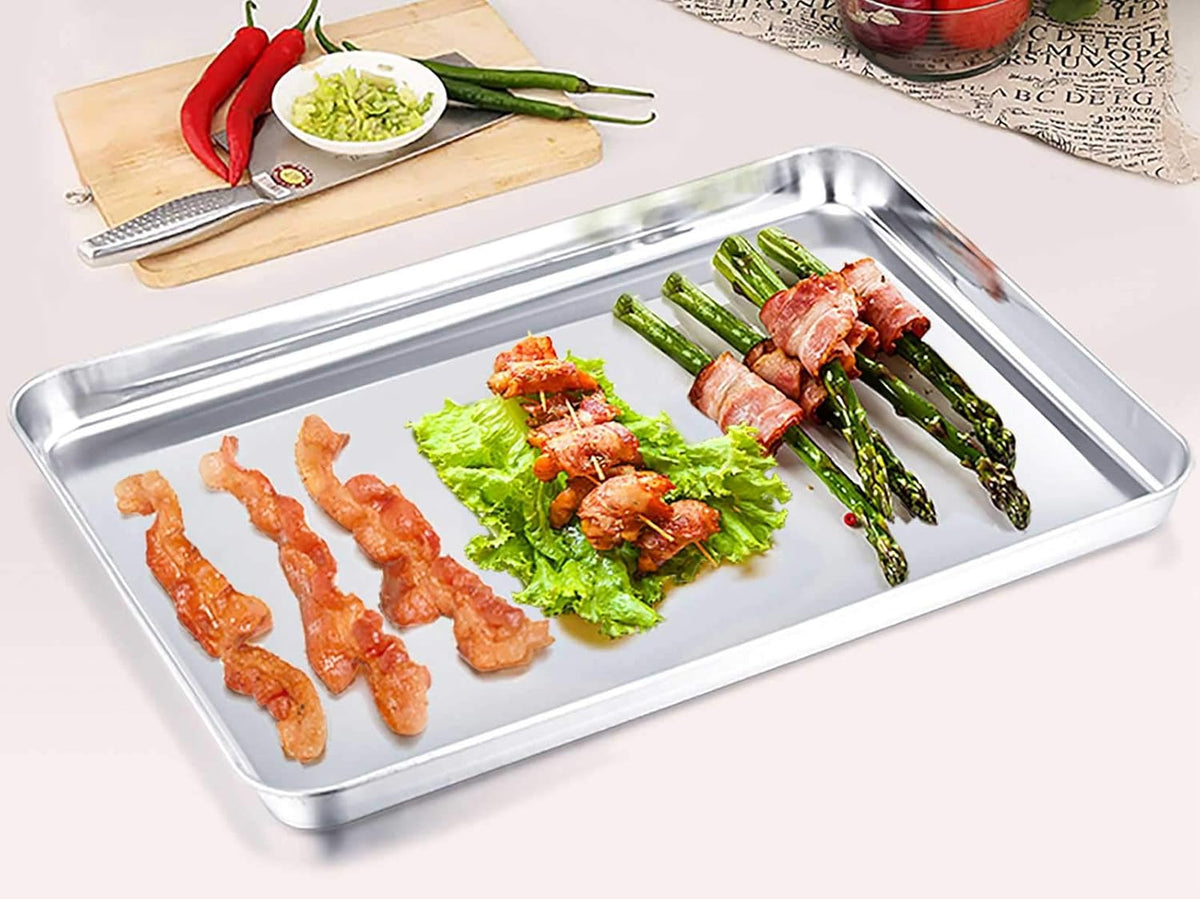TeamFar Baking Sheet Set of 2, Baking Pans Tray Cookie Sheet Stainless Steel, Non Toxic & Healthy, Mirror Finish & Rust Free, Easy Clean & Dishwasher Safe