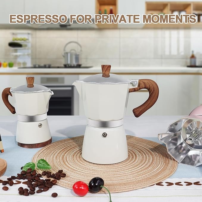 Aluminum 6 Cup 300ml Moka Pot Express Coffee Maker Stovetop Espresso Colorful Coffeemaker Italian Classic Style Brewing Greca Cafe Mocha Machine for Cafeteras Lover Camping Travel and Home Use 10oz