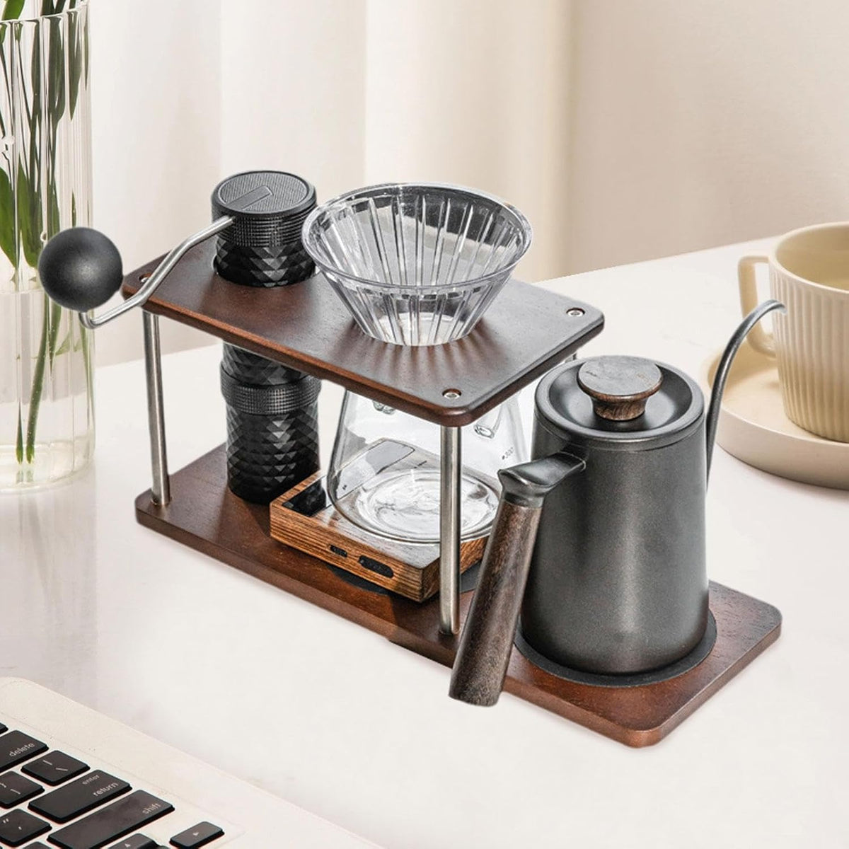 Pour Over Coffee Station Dripper Stand Rack Wood Reusable Multipurpose Accessories Decor Dripper Holder Filter Holder