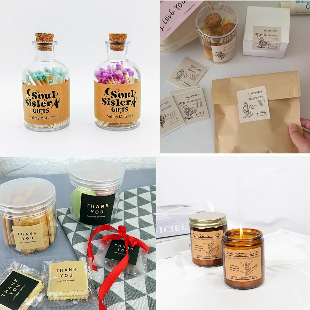 Custom Stickers Personalized Square Kraft Paper Sticker Customizable Floral Wreath Labels, Stickers for Mason Jars, Wedding Favors, Gift Tags, Party Packaging (Style 7)