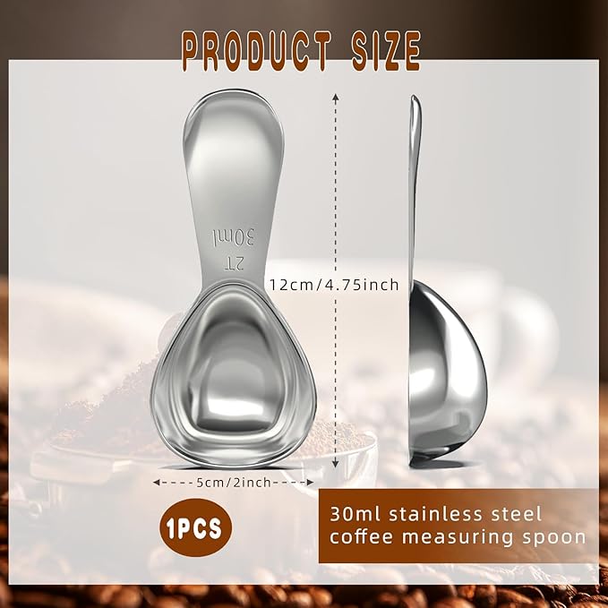 18/8 Stainless Steel Coffee Scoop, 2 Tbsp (30ml) Short Handle Measuring Spoon for Precise Measurement of Ground Coffee, Tea, Sugar, Flour