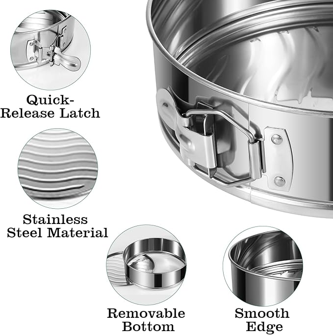 4" 7" 9" 10" Springform Pans Set of 4, Stainless Steel Cheesecake Pan with Removable Bottom, Leakproof & Nonstick Springform Cake Mold for Baking with 50 Pcs Paper Liners