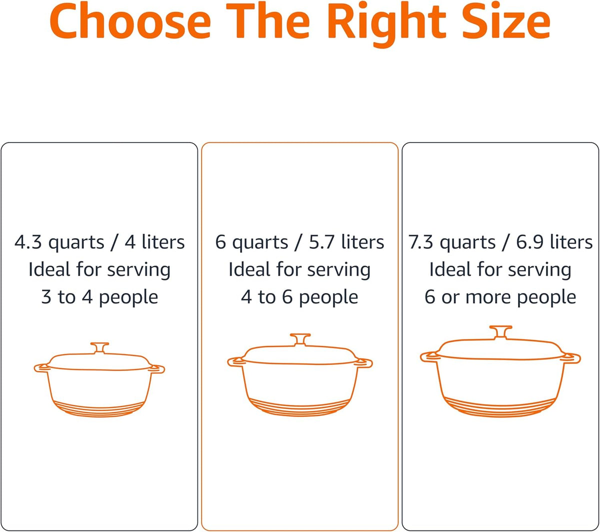 Amazon Basics Cast Iron Dutch Oven Pot with Lid, Enameled, Round, Dual Handles, Heavy-Duty, Medium, 6-Quart, Matte White