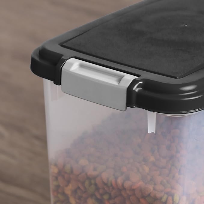 IRIS USA Airtight Dog Food Storage Container, Up to 30 lbs, Attachable Wheels, for Dog Cat Bird and other Pet Food Storage Bin, Keep Fresh, Easy Mobility, BPA Free, Black