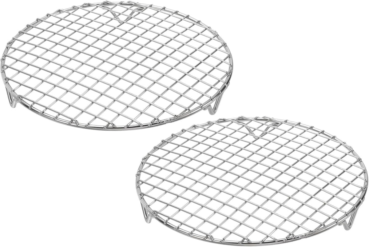 uxcell 2 Pcs Round Cooking Rack with Legs, Dia 8.3 Inch 304 Stainless Steel Barbecue Grill for Cooking Baking Barbecue Air Fryer Racks, Silver