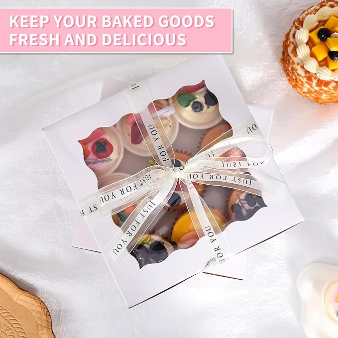 28Packs 7x7x5 Inch Small Cake Boxes, White Bakery Boxes with Window, bento cake boxes for Pastries, Cookies,Birthday Party, Valentine's Day Cajas Pasteles.(White, 775inch/28pcs)