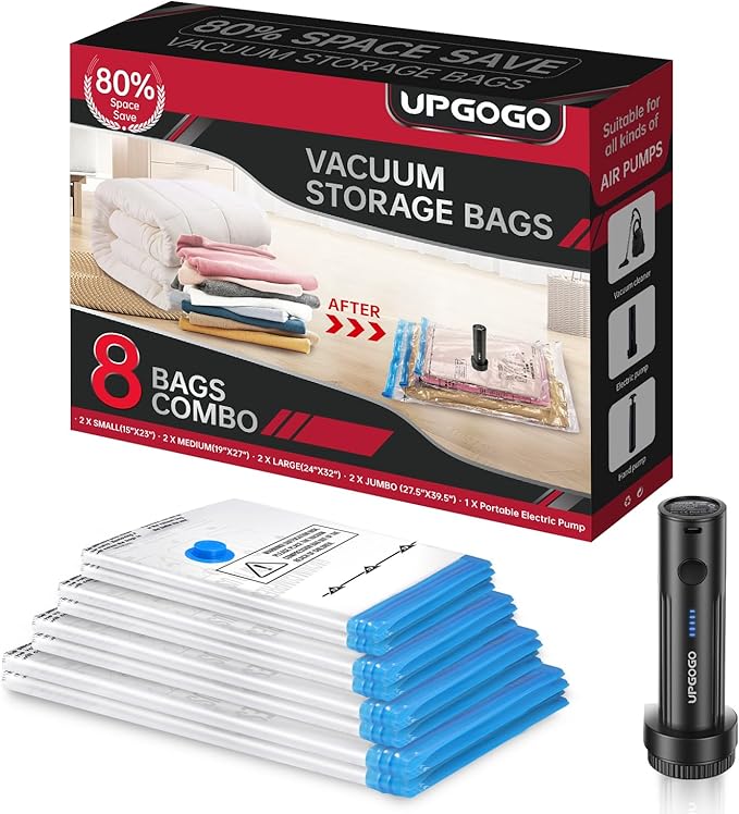 Vacuum Storage Bags with Portable Electric Pump,Vacuum Seal Bags for Clothing,Space Saver Bags,Vacuum Travel Bags for Luggage(Combo 8 Pack)